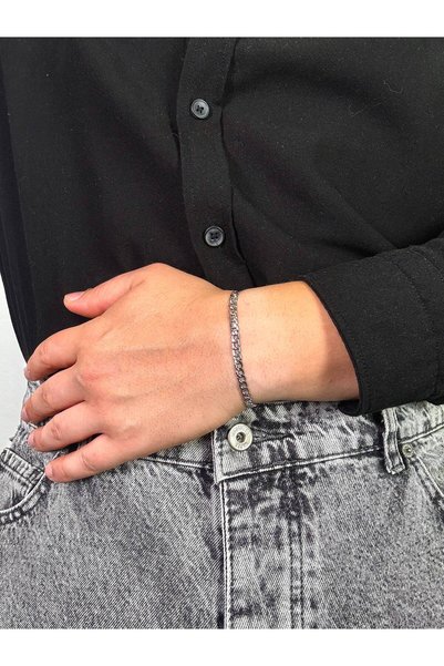 Arvens Silver Men's Chain Bracelet Women's Stainless Steel Color Non-Throw Unisex Anti-Tarnish Steel Bracelet