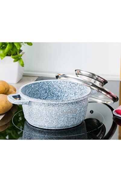 NO BRAND Oală de piatră 1,3l 16cm inducție capac de marmură