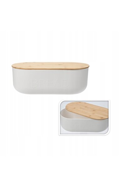 Excellent Houseware Coș de pâine cu capac din bambus, alb, pentru pâine, 35 x...