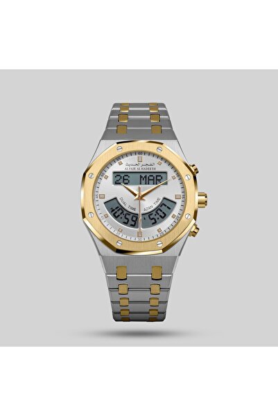 Generic Brand Modern Dawn Two Time Zone Gold and Silver Steel Watch Model Al3...