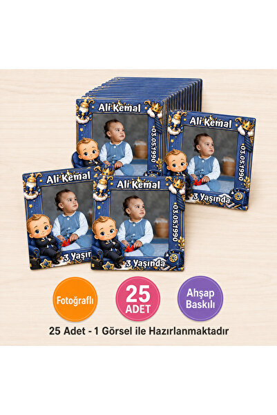 wonderlike 25 Adet Kişiye Özel Fotoğraflı Erkek Bebek Doğum Günü Magneti Laci...