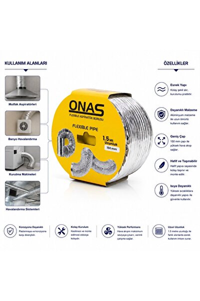 Onas Flexible Pıpe Aspiratör Borusu 150MMX1.5MT