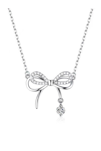 Choice 45cm Silver Fashion 925 Sterling Silver Luxury Bow Zircon Pendant Neck...