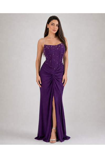DVNA Lilac Evening Dress with Luxurious Beaded Corset and Elegant Draping by ...