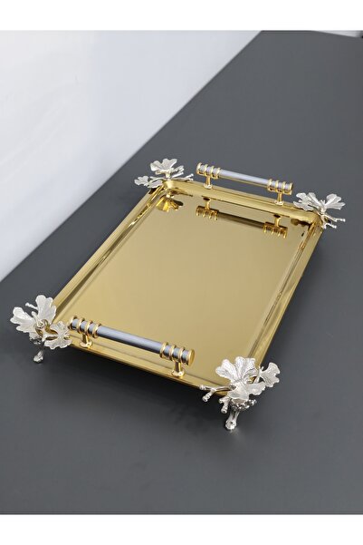PARILTI HOME COLLECTİON Figured, Metal-Handled, Stainless Steel Rectangular T...