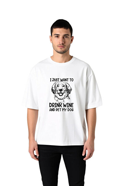 PayBuy Men's Oversize Printed T-Shirt Dog Love Wine Passion Relaxed Fit Casua...