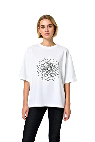 PayBuy Women's Oversize T-Shirt Mandala Flower Pattern Symmetrical Petal Prin...