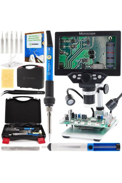 TECHREBAL Microscop Digital x1200 + Fier de lipit, 11 piese într-o cutie