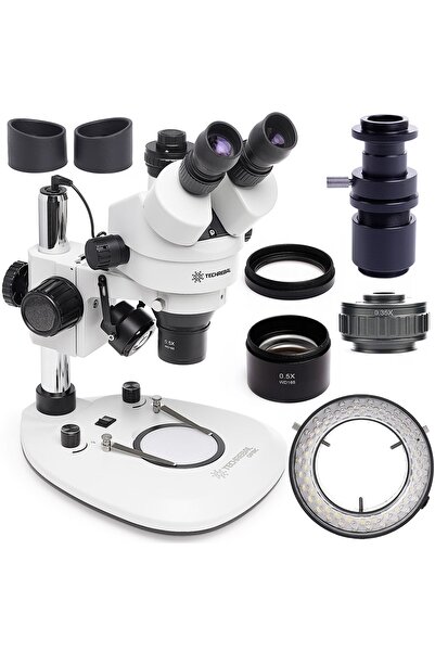 TECHREBAL Microscop stereo trinocular 7-45x 10HT J4L Bază de microscop cu ilu...