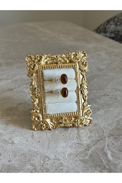 kems jewels Kahve Oval Taş Vintage Çelik Yüzük