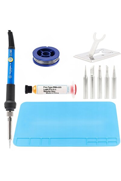 TECHREBAL Set de lipit „Blue Jet” 60W 7-în-1 (Fier de lipit, 5 vârfuri și sup...