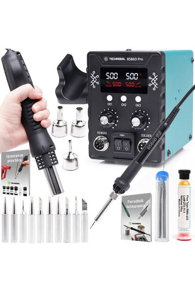 TECHREBAL 8586D stație de lipit 2-în-1 + flux + 10 vârfuri + cositor