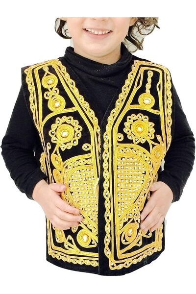GENERAL New Gold Black Bolero Boys Fancy Kameez Eid Party Pakistani Wedding W...