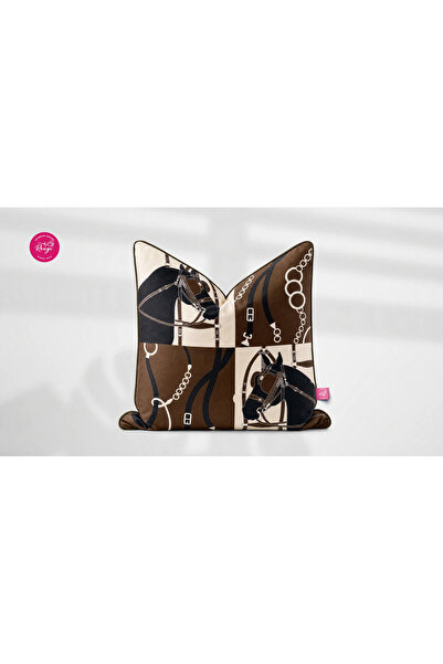 rougi Luxury Decorative Pillow 45x45 cm in Brown with Horse and Chain Pattern...