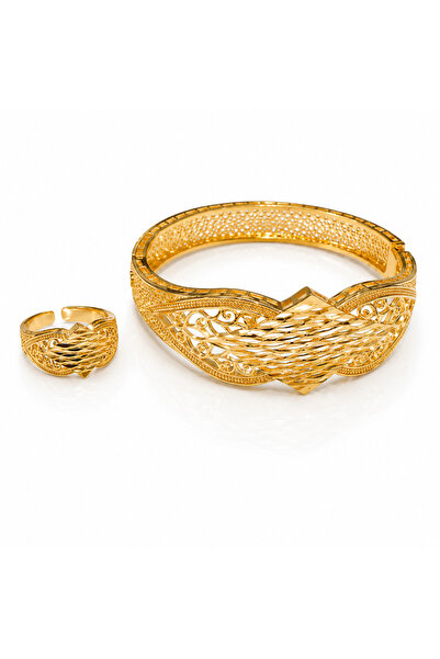 BELLA CİAO Gold-Tone Woven Diamond-Cut Cuff Bracelet & Ring Set