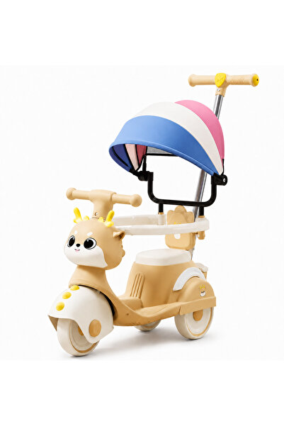 OEM Motocicletă ride-on 4 în 1 pentru copii cu copertină și mâner parental - Crem