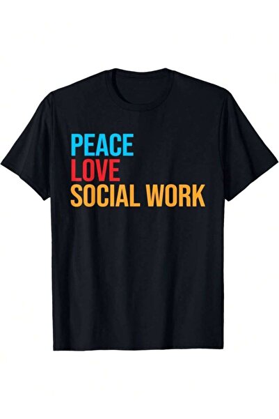 21JNRY Men's Theme-Shirt Peace, Love, Pattern Short Sleeve Black Base With Re...