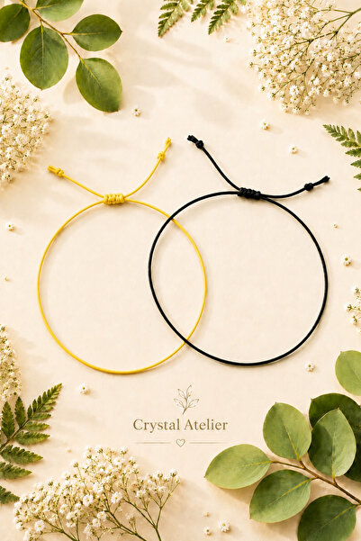 Crystal Atelier 2-Piece Yellow Black Rope Bracelet Adjustable Unisex Couple B...