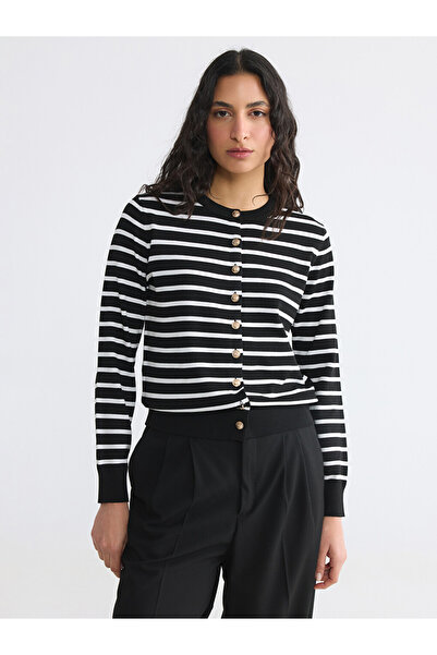 LC Waikiki Crew Neck Striped Women's Knitwear Cardigan