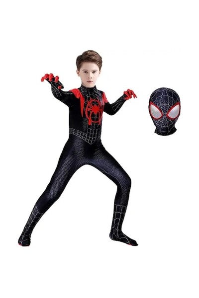 OEM Costum Spiderman Morales pentru copii, cu fermoar, glugă și mănuși, negru...