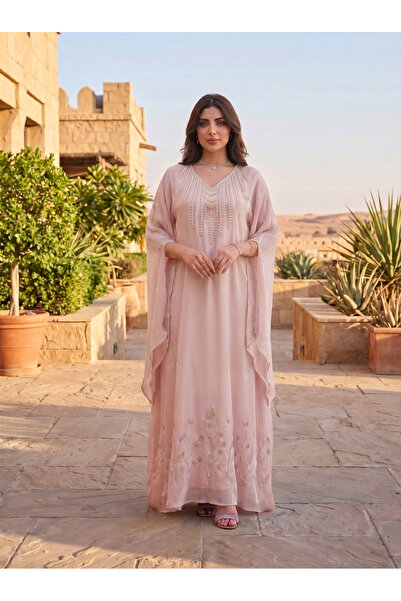 Finelook Women's Luxury Embellished Kaftan Maxi Dress with Beaded Embroidery