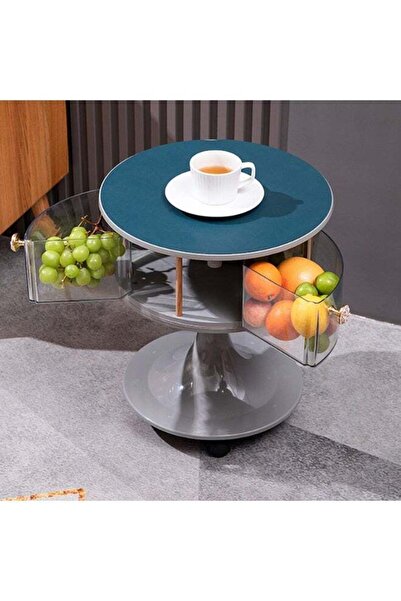 DubaiGallery Modern Round Bedside Table with Storage Drawers and Wheels