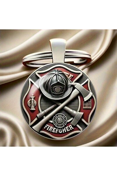 Choice 1pc 2D Flat Firefighter Alloy Keyring with Convex Circular Glass, Eleg...