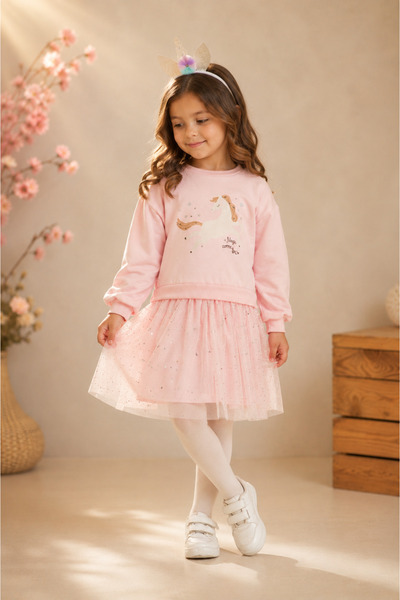 Eray Kids Rochie de sărbători din tul cu model unicorn pentru fetiță, cu cado...