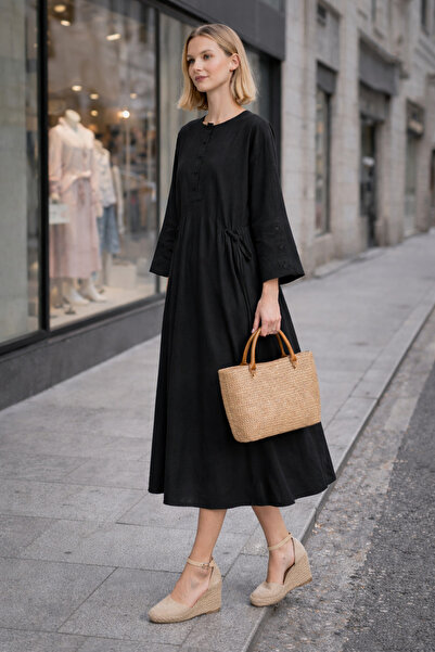 Toridas Γυναικείο Μαύρο Φόρεμα Oversize Casual με Κορδόνι