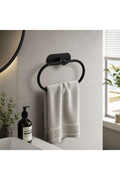 idei Self-adhesive black towel ring without drilling, modern bathroom wall ho...