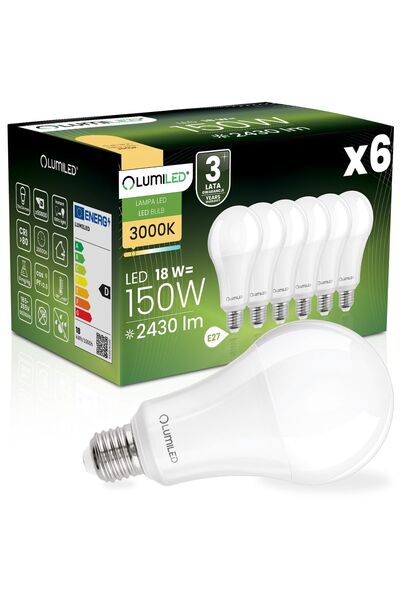 Lumiled 6x Bec LED E27 A70 18W = 150W 2430lm 3000K Cald 260 °
