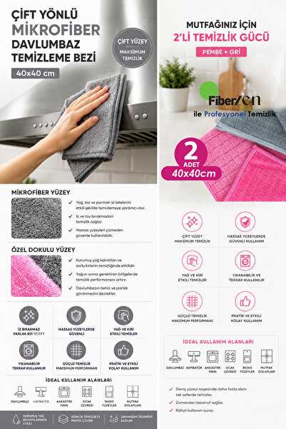 Mikrofiber Davlumbaz Silme Bezi | Yağ Kir Temizleme Bezi | Ovalama Bezi | 40x40cm | 2li Takım
