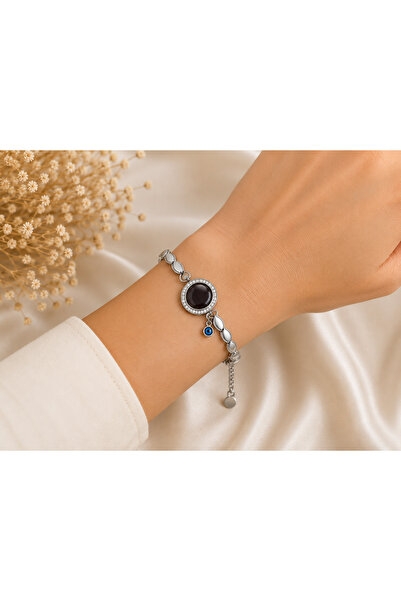 Bymiel 316L Stainless Steel Evil Eye Beaded Stone Framed Women's Bracelet
