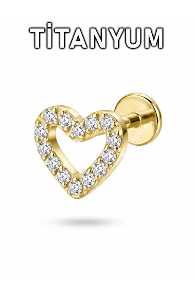 MORNEVA Titanyum Taşlı Çerçeve Kalp Kulak Lobe Helix Conch Tragus Piercingi (...