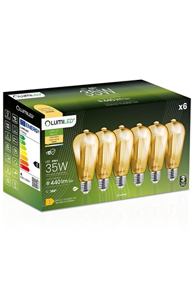 Lumiled 6x Bec LED E27 Edison ST64 4W = 35W 440lm 2000K Cald 360 °   FILAMENT
