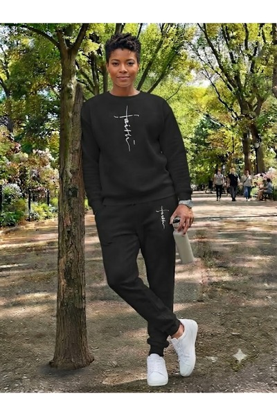 WOODROFFE Unisex Printed Crew Neck Tracksuit Set Oversize (Lover's Combination)