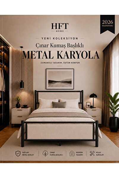 HFT HOME Metal Karyola, ÇINAR XL Kumaş Başlıklı Metal Karyola Renk seçenekli,...