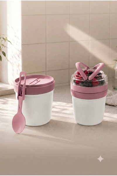 Sowo Home وعاء تخزين للزبادي والشوفان والموسلي، عملي ومحمول مع ملعقة، قسمين، ...