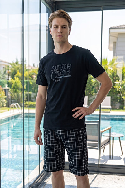 REMSA Men's Short Sleeve Capri Single Jersey Fabric Pajama Set 2382 Black