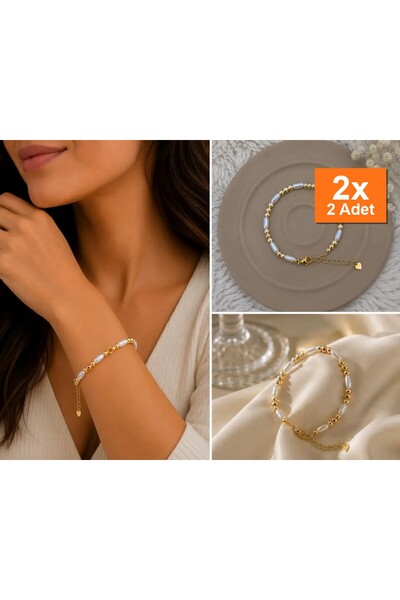 Bozhi Gold Color Bead and Pearl Detailed Bracelet Gold Creative Steel Stylish