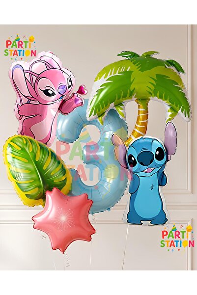 Parti Station Lilo Stitc Balloon and Angel Balloon 3 Years Old 6 Piece Giant ...