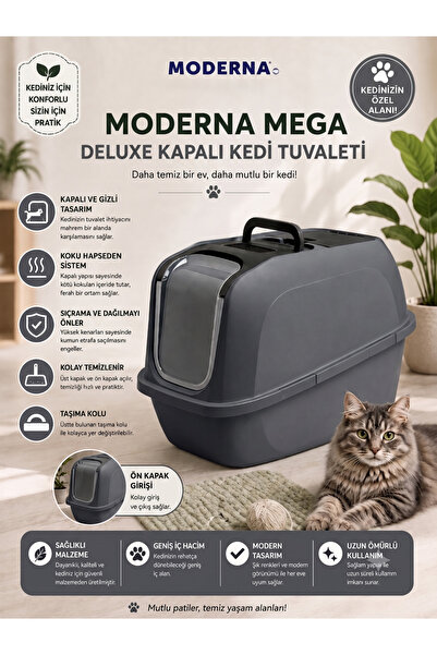 Moderna Mega Deluxe Kapalı Kedi Tuvaleti – Koku Hapseden & Kolay Temizlenir K...