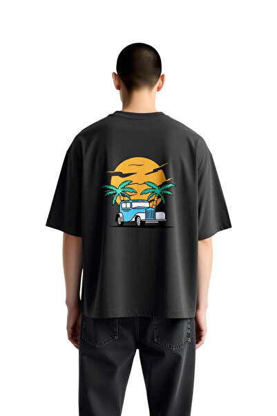PayBuy Tricou supradimensionat pentru bărbați cu imprimeu Retro Car Sunset