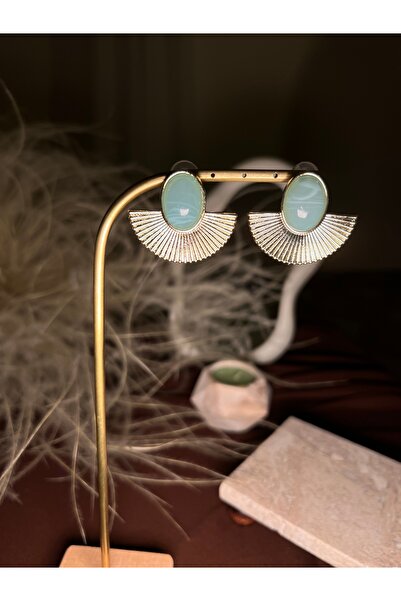 Yelpaze model Zirkon taşlı gold küpe