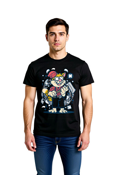 PayBuy Men's Funny Cat Character Printed Relaxed Fit Short Sleeve T-Shirt Cas...