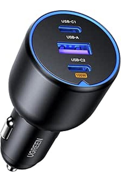 GENERAL شاحن سيارة UGREEN بقوة 130 واط للشحن السريع للابتوب، محول سيارة بثلاث...