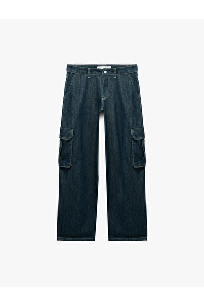 Koton Comfortable Fit Low Waist Cotton Cargo Pocket Detailed Jean Trousers