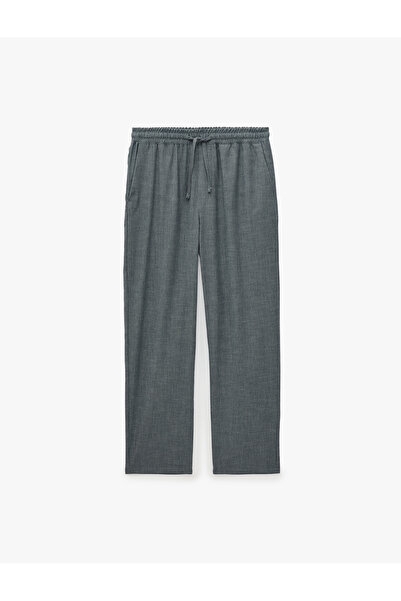 Koton Slim Fit Viscose Trousers with Belted Laces, Flat Legs and Pockets