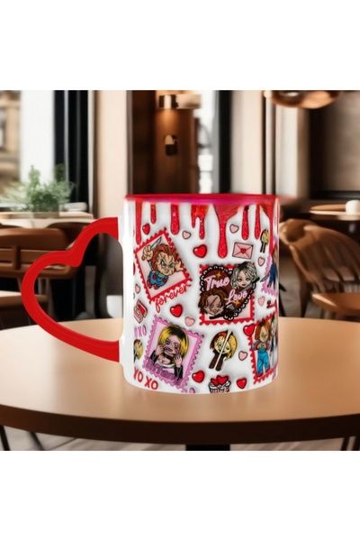 Mugs and love Sevgililer günü kalp kulplu özel baskı premium kupa