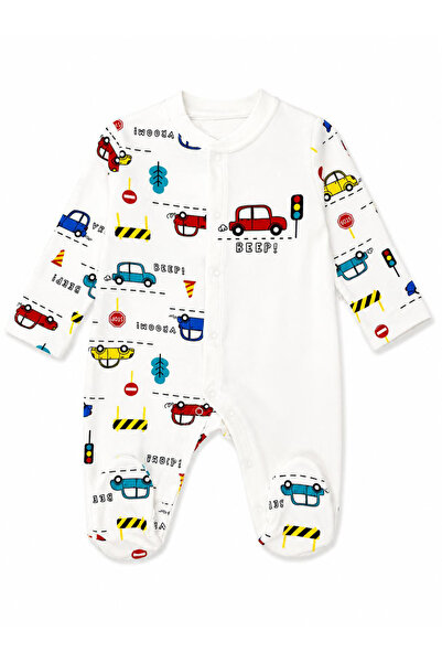 morshey Baby Boy Car Printed Booties Romper 100% Cotton Long Sleeve Snap Romp...